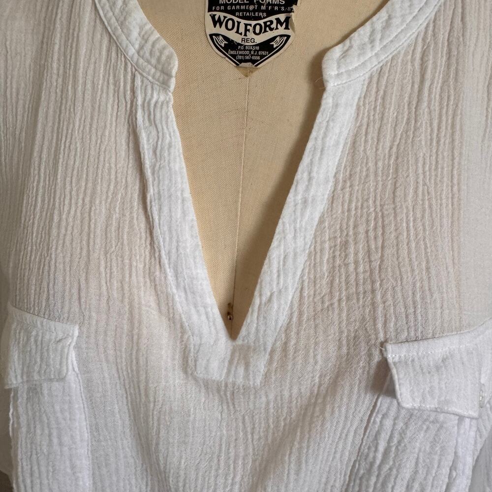Two by Vince Camuto XL White 100% Cotton Gauze Tunic Blouse V-Neck Boho Beach - Picture 10 of 16